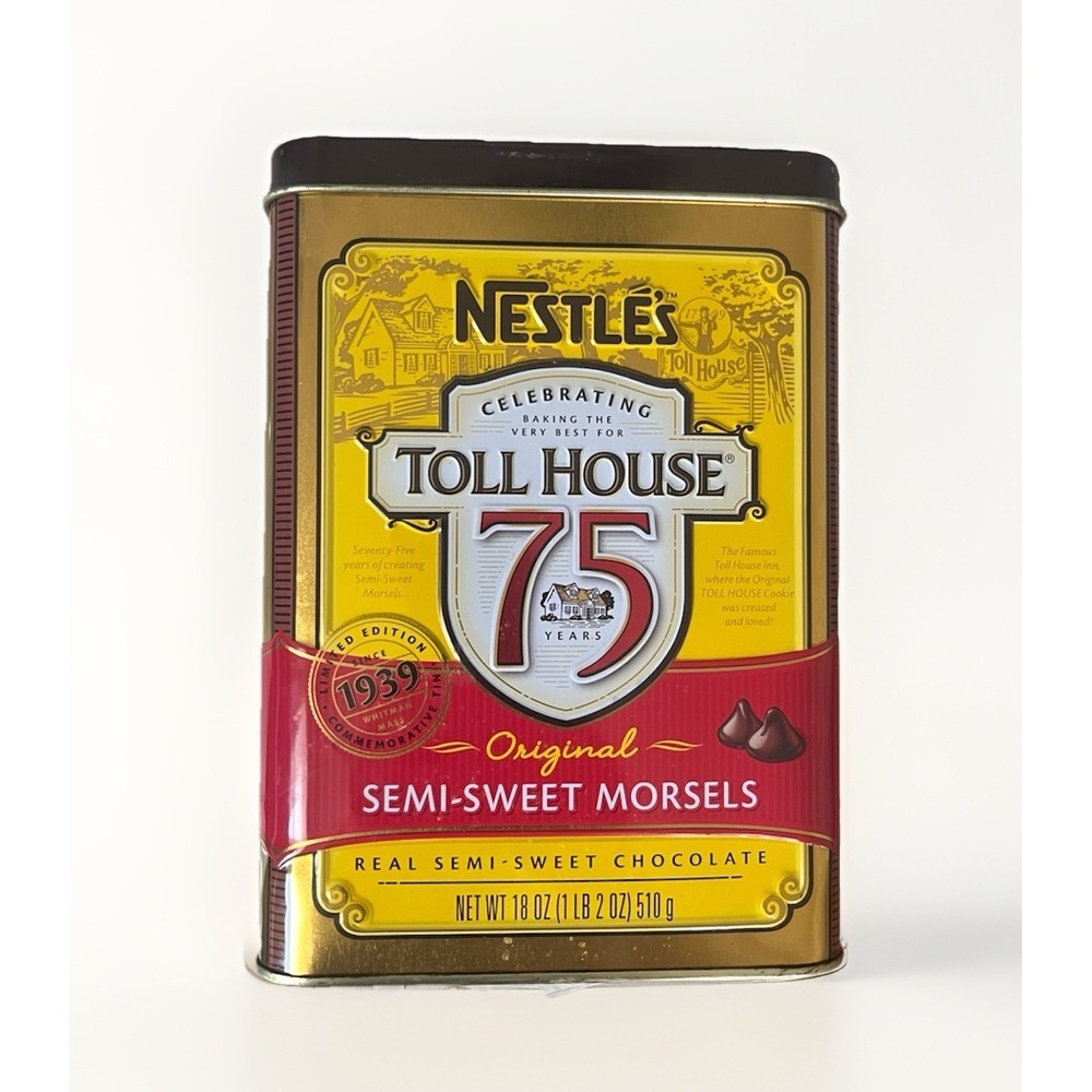 NESTLE'S TOLL HOUSE‎ CELEBRATING 75 YEARS EMPTY TIN METAL CAN SEMI-SWEET MORSELS